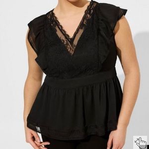 torrid Black Lace V-Neck Ruffle Peplum Blouse